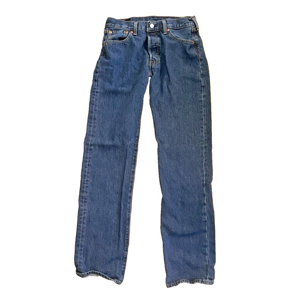 Levis 501 Jeans Mens 30x33 Straight Leg Dark Blue Denim Button Fly - Picture 2 of 13